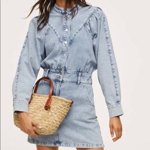 Mango Puff Sleeve Denim Dress